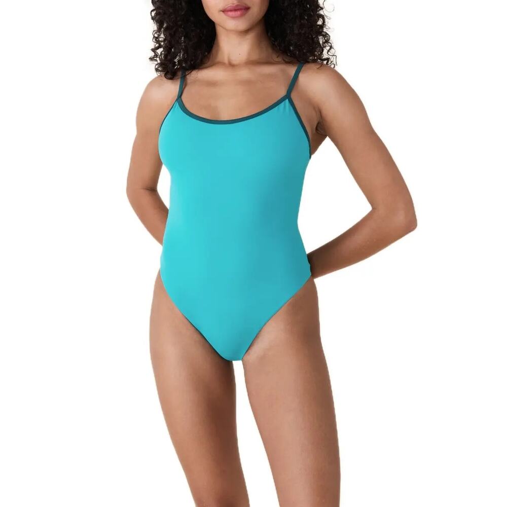 Andie Swim Bells Contrast Binding One Piece Swimsuit Cyan Green Teal Medium